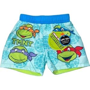 Ninja Turtles tmnt Swimsuit Infant Boys 12 Months Blue Green Lined Elastic Waist